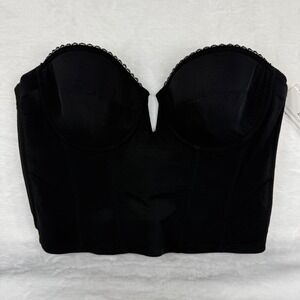 Dominique Black Longline Strapless Bra Bustier Underwire 38B New With Tags
